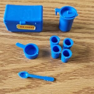 Vintage Barbies 1970s Blue Cooler, Cups, Pot, Pitcher, & Spoon